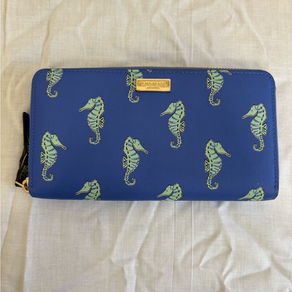 Kate Spade Blue Continental Wallet with Seahorse Design